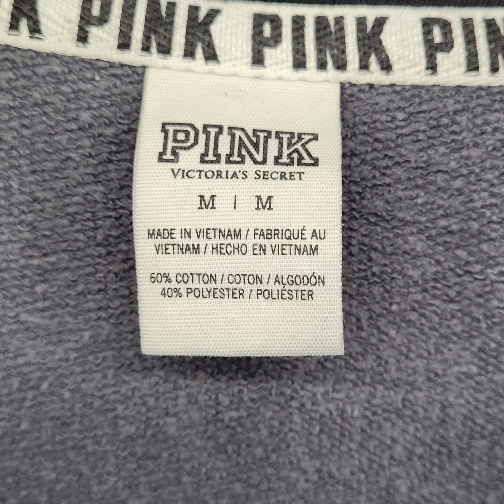 Victoria's Secret PINK Pullover Sweatshirt‎ Womens Medium Gray Snap Neck Logo - Picture 3 of 5